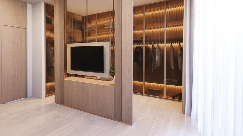 Wardrobe with rotating TV